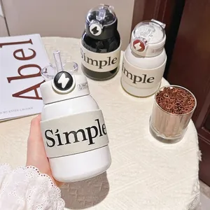 Bouteille Isotherme Moderne en Acier Inoxydable Avec Paille Portable Élégante Flasque à Vide pour Étudiants Femmes Bureau École