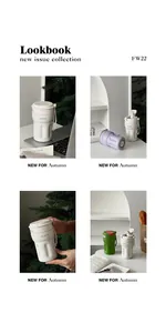 Lifestyle lookbook featuring minimalist portable insulated coffee cups in various colors