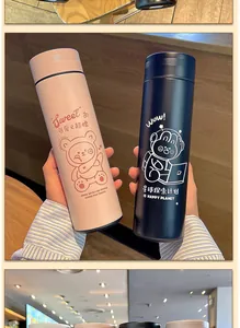 Zwei süße Thermoflaschen aus 304 Edelstahl mit Cartoon-Astronauten- und Bären-Designs