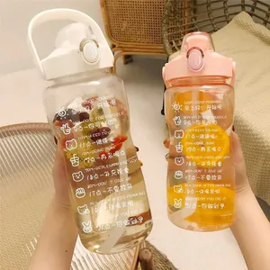 Two large capacity portable water bottles with time markers and straws for sports outdoor use