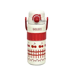 316 Stainless steel insulated water bottle with cherry pattern and carry handle
