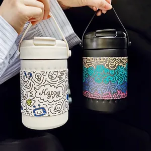 Tazza termica in acciaio inossidabile con graffiti cartoon e maniglia portatile