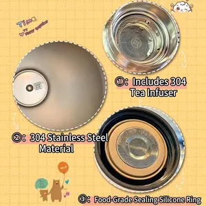 Isolierflasche aus 304 Edelstahl mit Teefilter und lebensmittelechtem Silikonring.