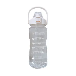 Large capacity clear sports water bottle with straw and time marker motivational scale