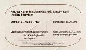 Detailed technical specifications for the 500ml 304 stainless steel American vacuum cup