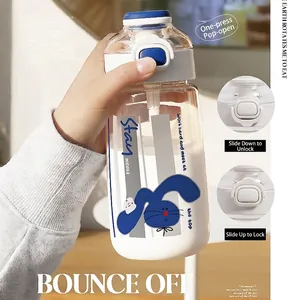 Bouteille d'eau tendance avec paille et motif lapin pour étudiants style Ins