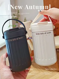 Minimalist stainless steel portable water bottles with handle in black and beige