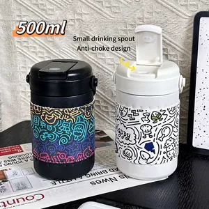 Tazza da Caffè Isolata in Acciaio Inossidabile SUS 316 Borraccia Sottovuoto Con Custodia Graffiti Portatile per Ufficio Viaggio Regalo