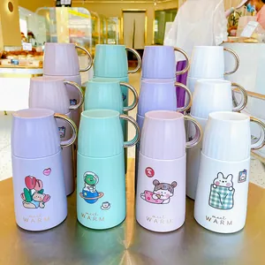 Süße isolierte Edelstahl-Wasserflasche mit Deckel und Cartoon-Aufklebern