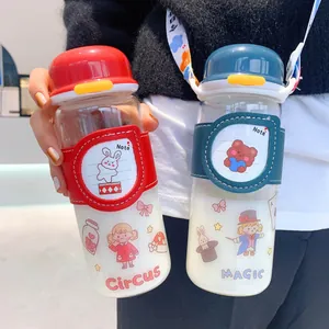 Minimalist Borosilicate Glass Water Bottle With Insulated Leather Sleeve And Portable Strap Cute Cartoon Print Ins Style Heat Resistant Cup With Filter For Students Couples Gift