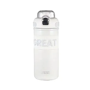 Nordic minimalist white stainless steel insulated water bottle with dual-drink straw lid