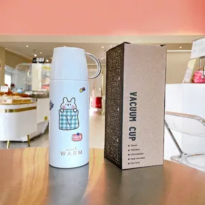 Süße weiße isolierte Vakuum-Tasse aus Edelstahl mit Hasendesign und Verpackungsbox