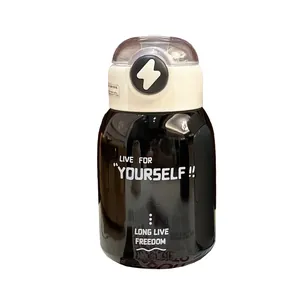 Black stainless steel insulated water bottle with 'Live for Yourself' text and straw