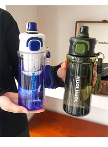 Tragbare Sport-Wasserflasche mit doppeltem Trinkverschluss, Strohhalm und Trageschlaufe