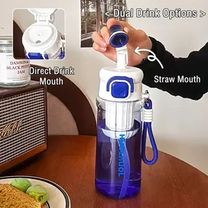 Tragbare Sport-Wasserflasche mit Strohhalm und direktem Trinkverschluss, Kunststoff.