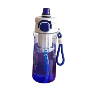 Tragbare Sport-Plastikflasche mit doppeltem Trinkverschluss und Strohhalm