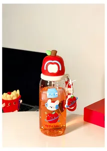 Gourde créative en Tritan en forme de pomme avec paille et autocollants mignons