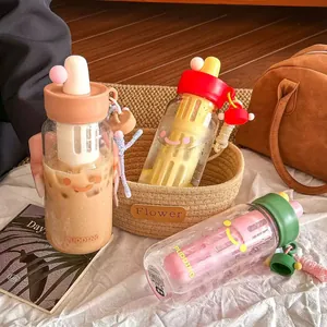 Niedliche Glas Wasserflasche mit lächelndem Gesicht, Teesieb und Hitzebeständigkeit