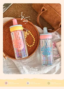 Detailed view of high-aesthetic heat-resistant glass water bottles with straw and filter