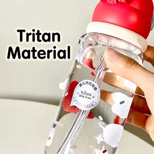Gourde en Tritan portable avec paille et joli motif de pomme pour enfants d'école