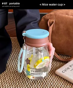 Bouteille d'eau en verre portable avec cordon et élégant motif d'étoiles d'automne