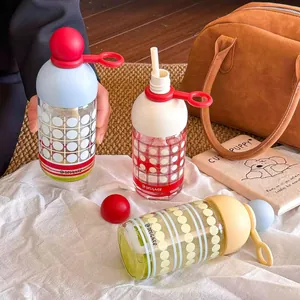Creative high-borosilicate glass water bottle with straw and stylish dot pattern design