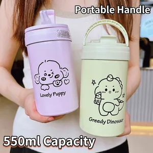 Süße Cartoon Thermoskanne 316 Edelstahl Isolierte Wasserflasche Dual Drink Strohhalm Becher Tragbar Damen Kinder Schule