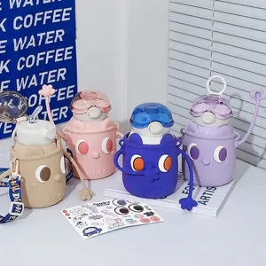 Bouteille Isotherme Enfant Dessin Animé Avec Étui En Silicone Et Sangle Gourde En Acier Inoxydable 316 Pour École Extérieur