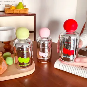Bouteilles d'eau en verre borosilicate à effet miroir avec motif cerise mignon