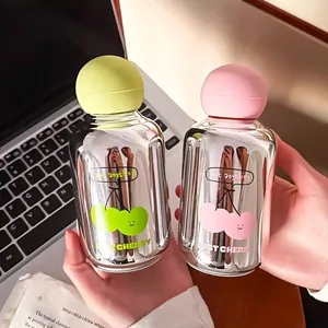 Gourde mignonne en verre borosilicaté effet miroir avec un joli motif de cerise