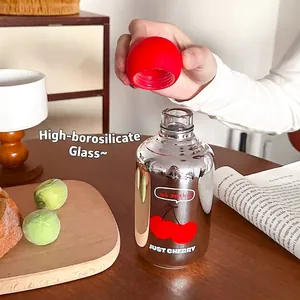 Gourde esthétique en verre miroir avec motif cerise et couvercle rouge pour l'été