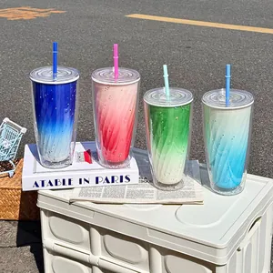 Gradient Doppelschicht Kunststoff Strohhalmbecher Mit Sternen Modern Einfach Große Kapazität Wasserflasche Für Studenten Büro Zuhause