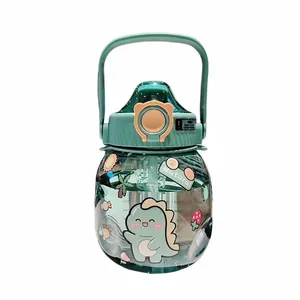 Cute large capacity plastic belly water bottle with handle and straw for students