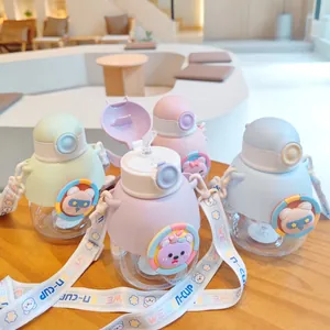Colorful children's belly water bottle with cute cartoon bear and portable strap