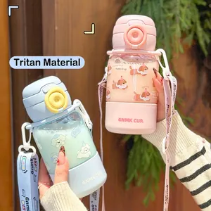 Jolie gourde portable en Tritan pour enfants avec motifs de chiots et bandoulière réglable