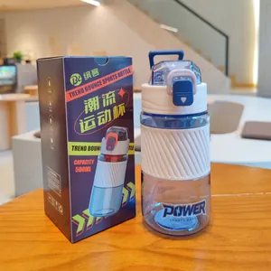 Vue détaillée d'une bouteille d'eau de sport portable de 500ml avec poignée et sa boîte