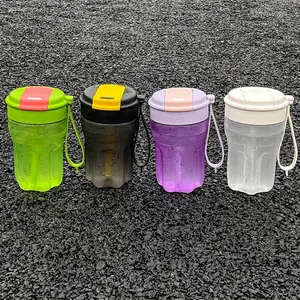 Set of portable minimalist plastic coffee cups with straws available in four vibrant colors