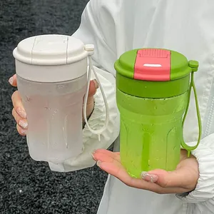 Portable plastic coffee cups with straw and handle, set of two for outdoor sports