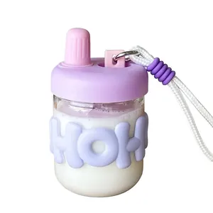 Jolie bouteille d'eau en verre violet avec housse en silicone HOH et sangle portable