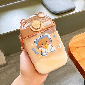 Detailed view of the cute bear astronaut sticker on a portable flat straw cup