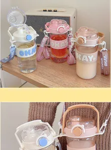 Vue détaillée du couvercle à paille et de la sangle de cette gourde esthétique