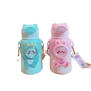 Botellas de agua aisladas de acero inoxidable para niños con diseño de dinosaurio y conejo
