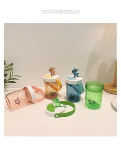 Set of colorful portable plastic water cups featuring cute deer-shaped lid decorations