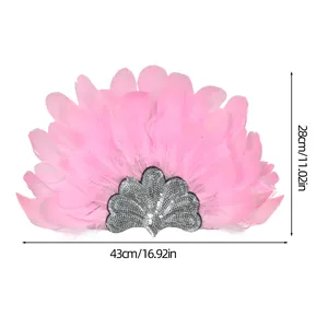 Roze veren hoofdband voor festivals met lovertjes en gedetailleerde 43x28 cm afmetingen