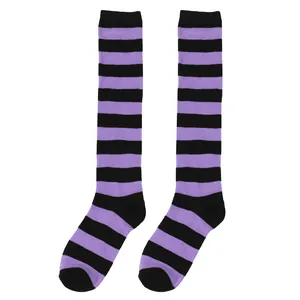 Chaussettes hautes à rayures violettes et noires pour cosplay et sport