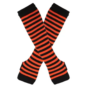 Gants longs sans doigts à rayures orange et noires pour costume fête Halloween accessoire