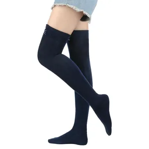Detail view showing navy blue over-the-knee socks with cute white cat whisker embroidery