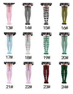 Chaussettes hautes rayées colorées pour fêtes en rose, noir, vert, jaune et autres tons