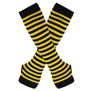 Yellow and black striped long fingerless arm warmers for Halloween party cosplay outfits.