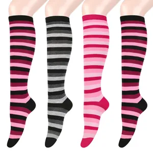 Women Japanese Striped Knee High Socks Colorful Calf Length Stockings For Cosplay Dance Party Performance Preppy Style Socks